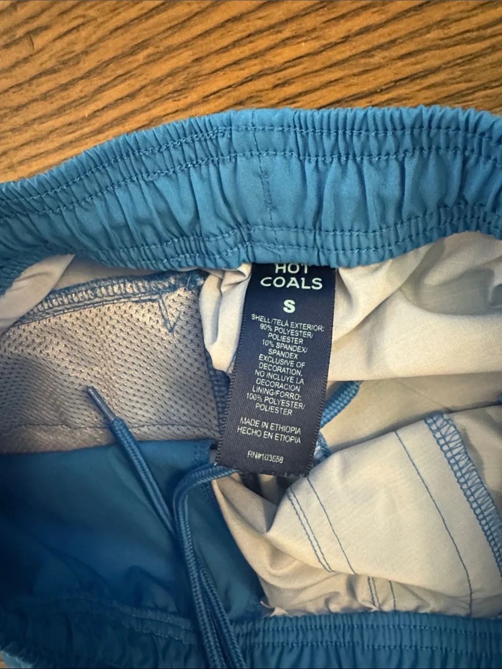 Men's Blue Swim Board Shorts with Coral and Cream Stripes